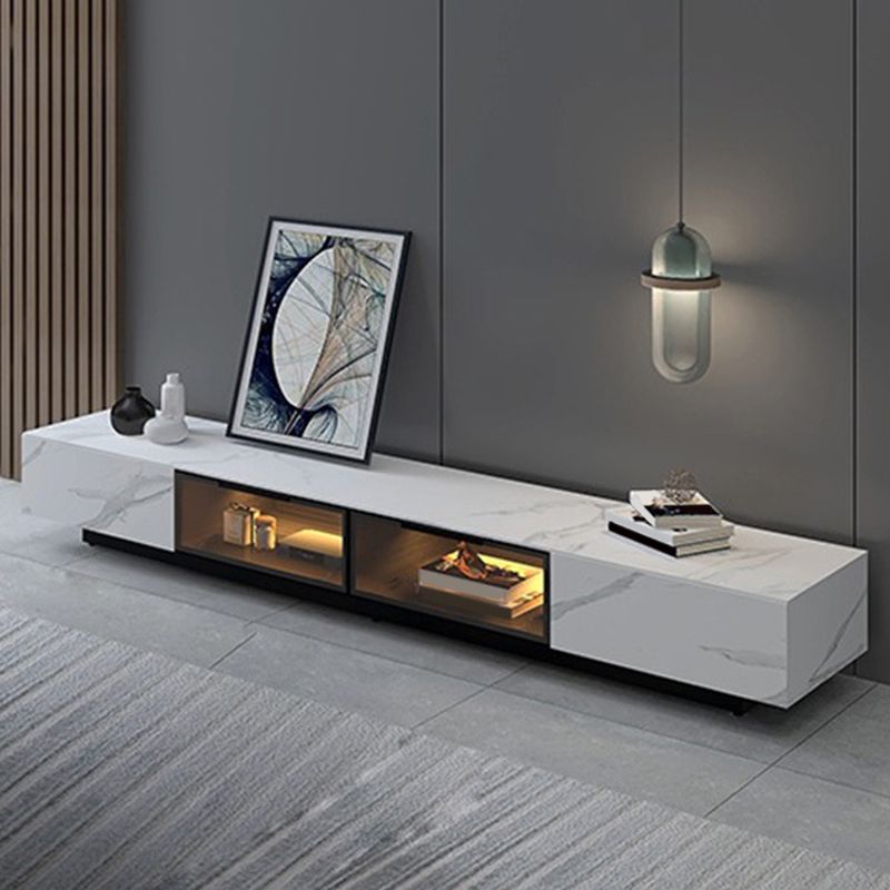 Modern Slate TV Stand White Closed Storage TV Console with Sensor Light