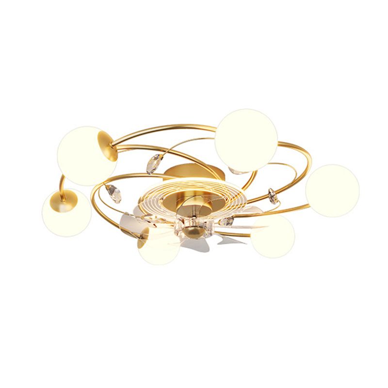 Contemporary Fan Light Fixture in Gold 6 / 9 - Light Metal & Glass Ceiling Fan Light