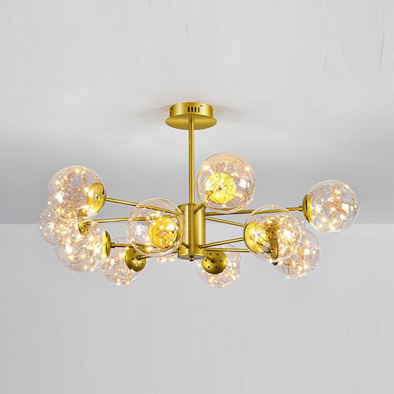 Modern Metal Chandelier Globe Gold Chandelier Pendant with Glass Shade for Living Room