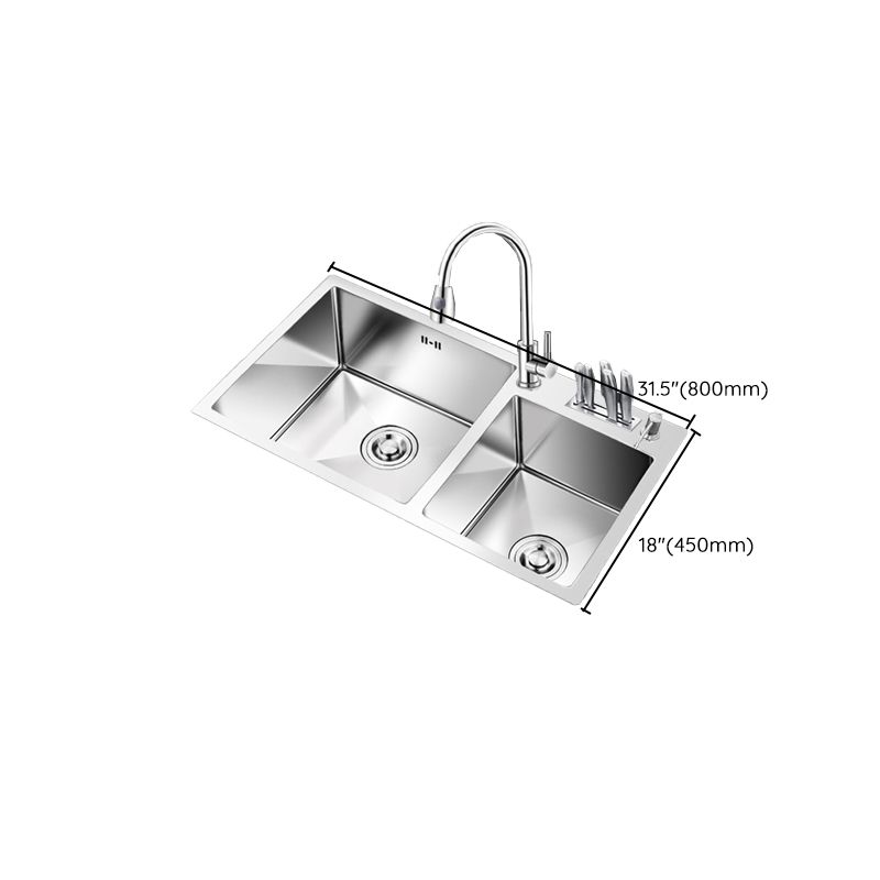 Kitchen Double Sink Stainless Steel Modern Style Drop-In Kitchen Sink