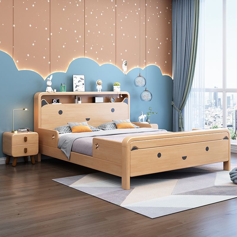 Natural Solid Wood Animals Panel Bed Scandinavian Headboard Bed