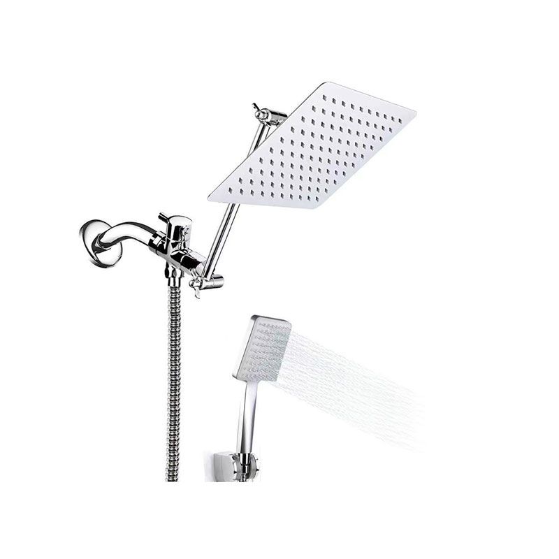 Contemporary Pull Down Dual Shower Head Square High Arch Shower Head Combo in Chrome