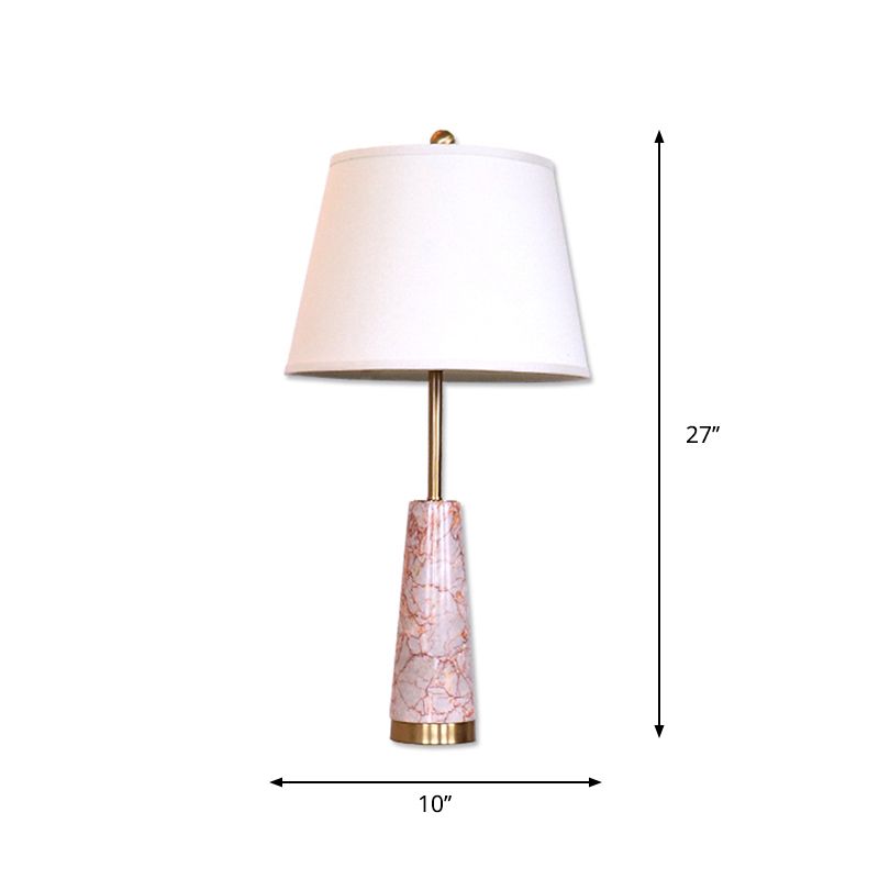 Cone Nightstand Light Modernist Marble 1-Head Red Night Table Lamp with Barrel White Fabric Shade