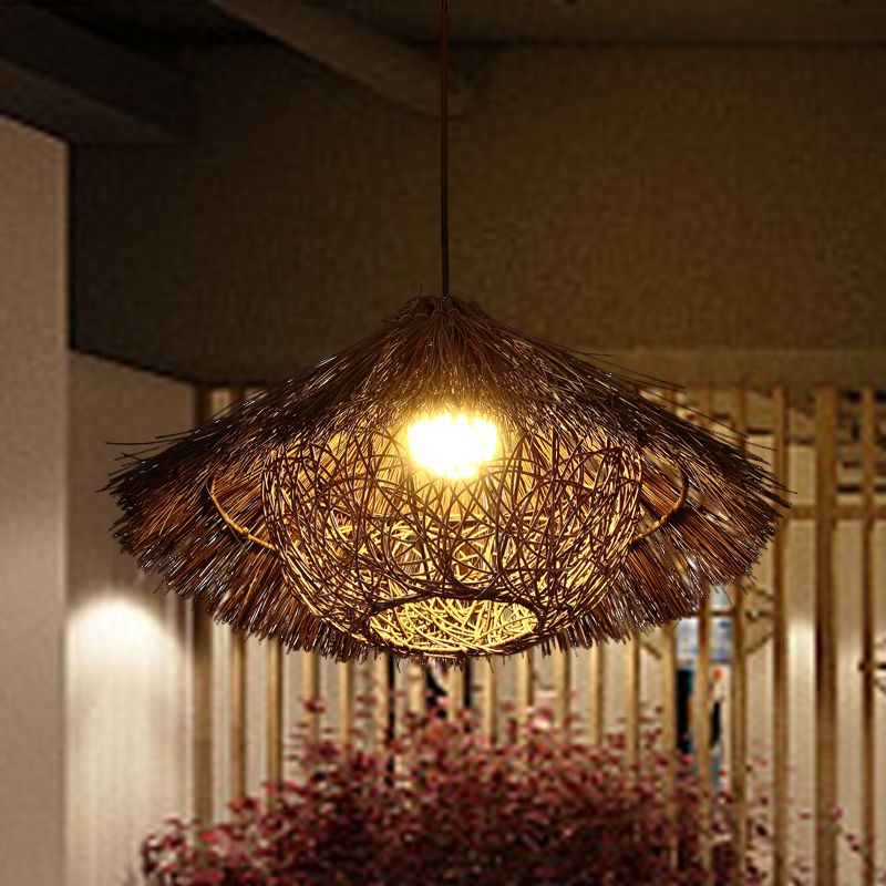 Luce appesa conica cinese Rattan 1 Testa Apparecchio di illuminazione sospesa, largo 16,5 "/20,5" /24,5 "