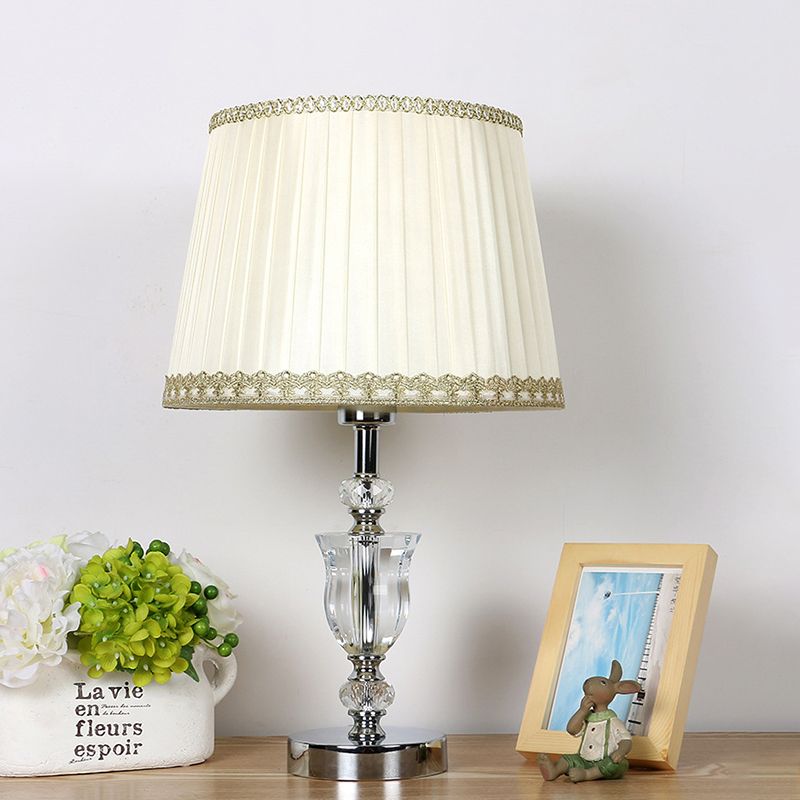 White Cone Night Table Lamp Modern Style 1 Head Urn-Shaped Crystal Nightstand Light