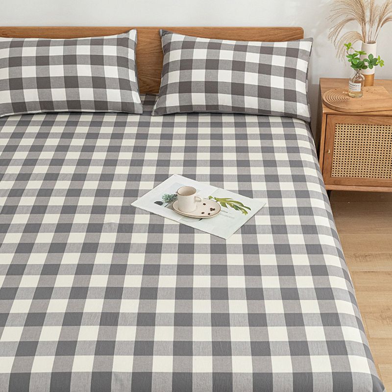 Cotton Sheets Plaid Pattern Breathable Soft Fade Resistant Bed Sheet