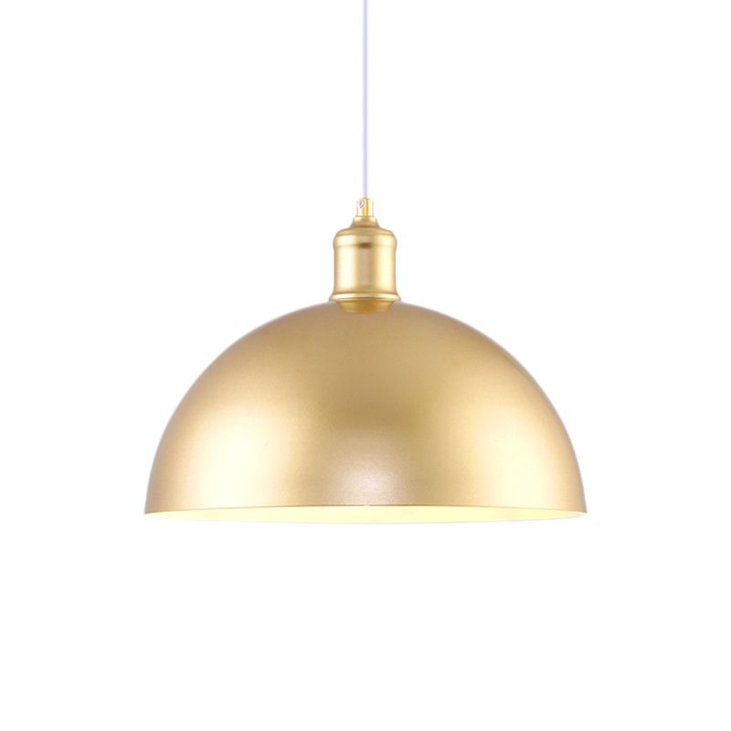 Industrial Dome Hanging Lamp 1 Light Metallic Height Adjustable Pendant Lighting in Gold for Bedroom, 12"/16" Dia