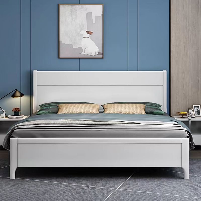 Contemporary White Wood Standard Bed, Rectangular Panel Headboard Bed
