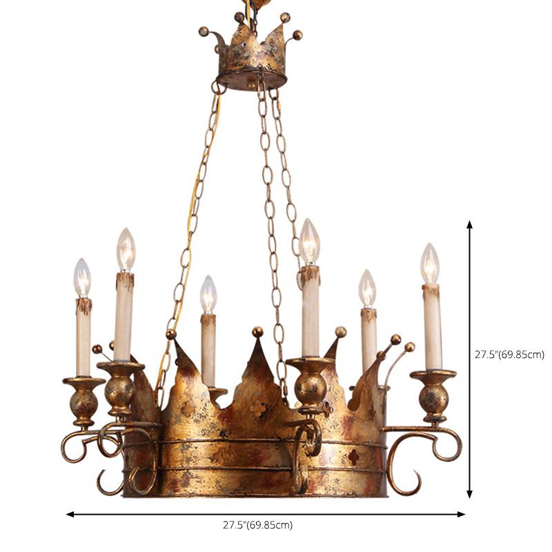 Vintage Rust Crown Suspension Chandelier Candlestick Shape Lamp Post Industrial Style Lighting Pendant in Gold for Dining Room