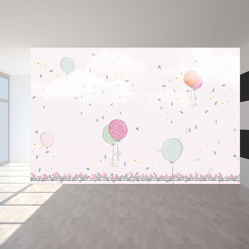 Pastel Color Balloon Wallpaper Mural Moisture Resistant Cartoon Baby Room Wall Art