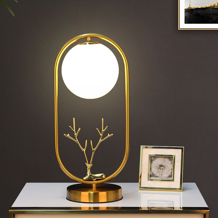 Brass Deer Night Stand Lamp Nordic 1-Light Ball Glass Table Light for Living Room