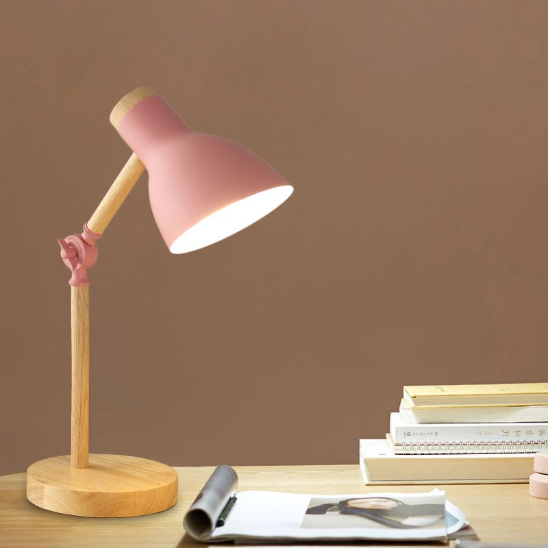 Domed Metal Rotatable Desk Light Modernist 1 Head White/Pink/Yellow and Wood Reading Lamp for Study Room