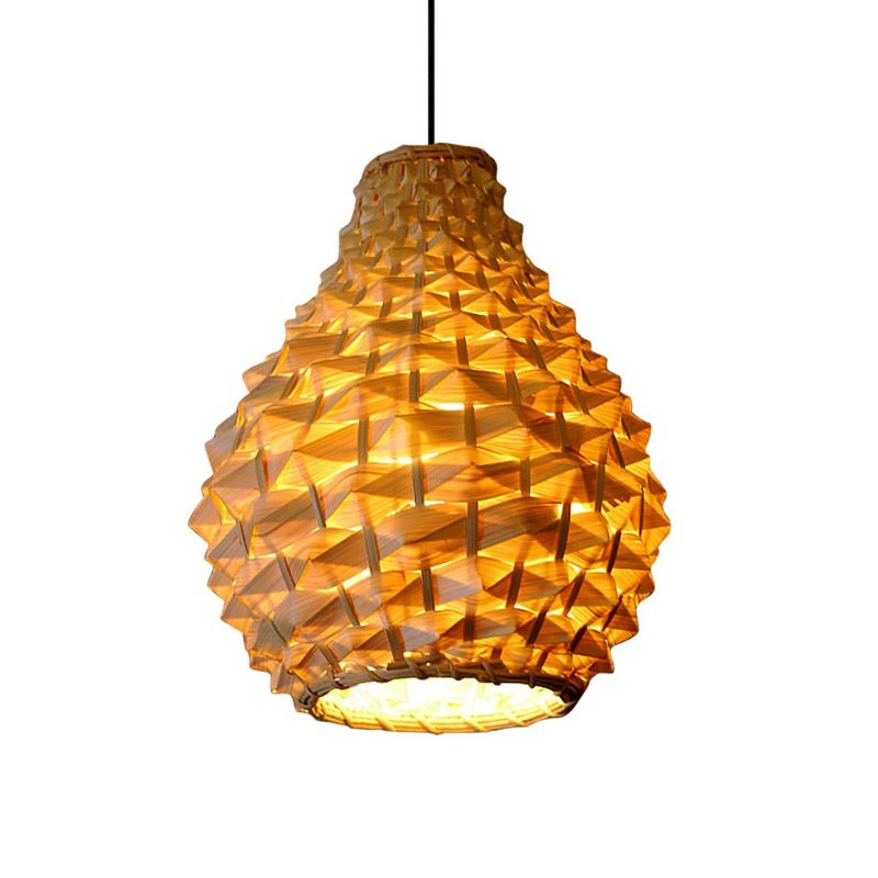 Jar Suspension Pendant Contemporary Bamboo 1 Bulb Beige Hanging Light Kit, 8.5"/14"/18" Wide