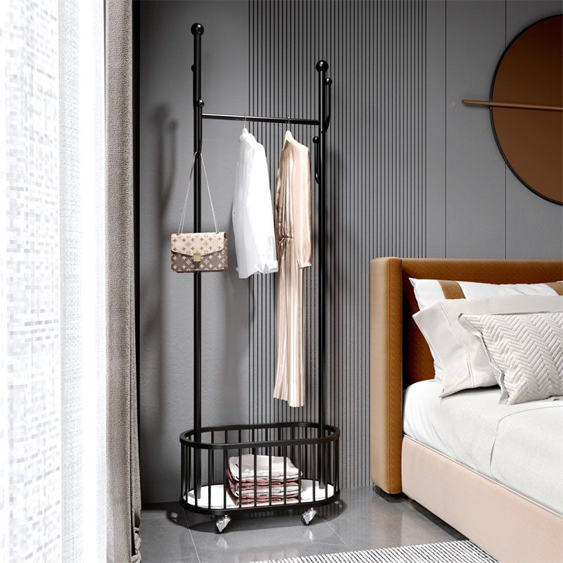 Gorgeous Metal Coat Rack Basket Storage Clothes Hanger with Coat Hooks