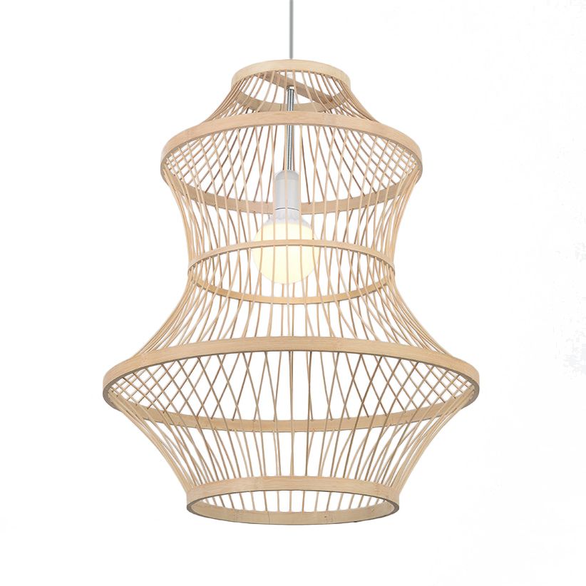 Beige Hand-Woven Hanging Lamp Modernism Style 19.5"/23.5" W 1 Head Bamboo Ceiling Pendant Light for Kitchen