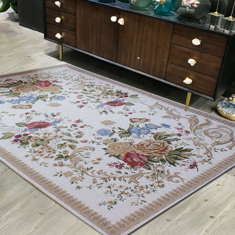 Tapis de motif de fleur traditionnel kaki tapis rétro polyester en polyester pour animaux de compagnie Animage antidérapant la zone de support pour le salon