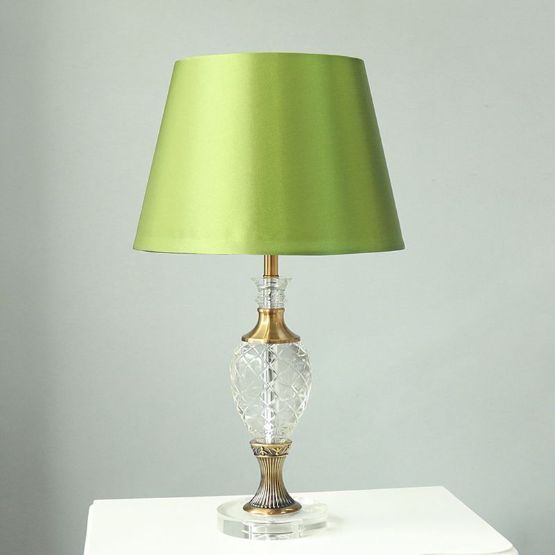 1-Light Bedroom Night Lamp Contemporary Green Table Lighting with Urn-Shaped Crystal