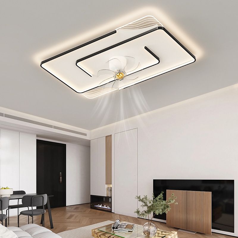 Geometric Interior LED Fan Fixture Black and White Modern Ceiling Fan