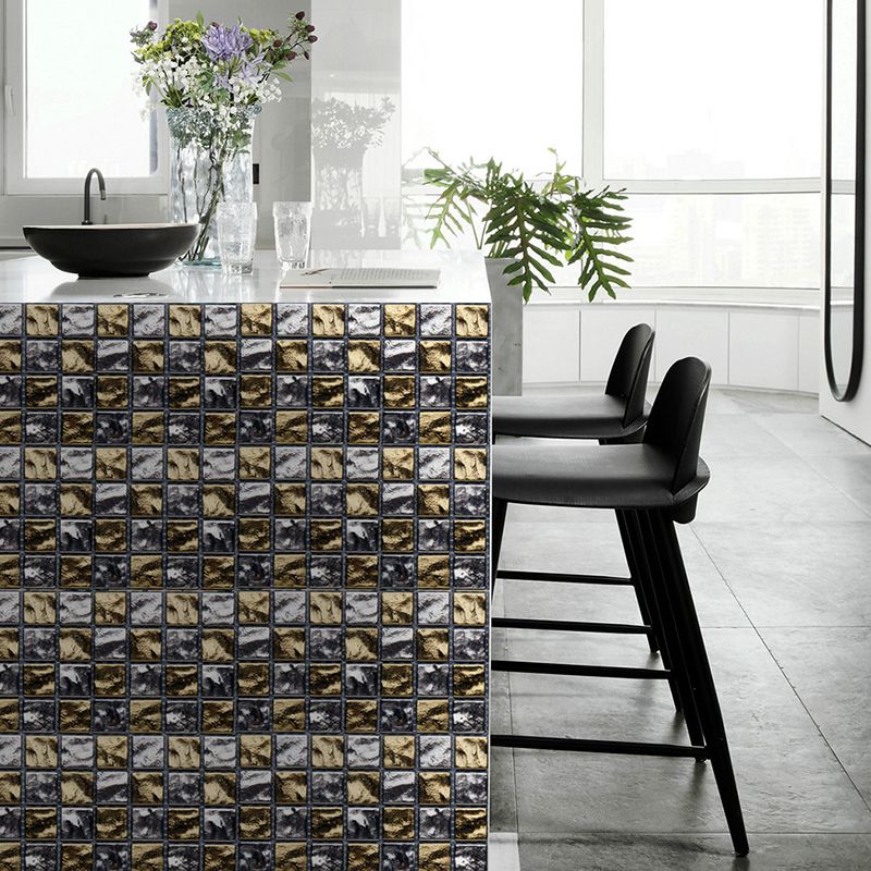 Modern Foil Tiles Wallpaper Panels Grey-Yellow Removable Wall Art for Living Room