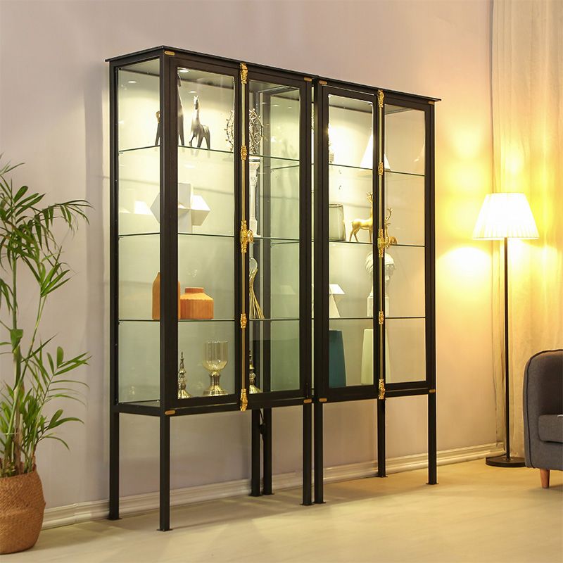 Glam Metal Curio Cabinet Glass Doors Display Cabinet with Door