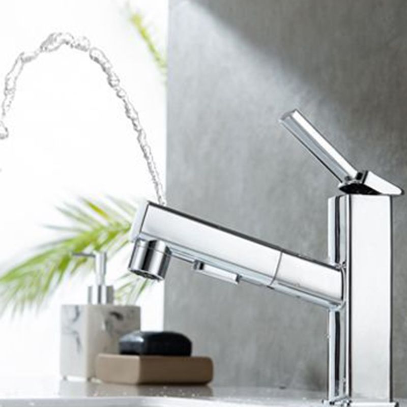 Contemporary Vessel Sink Faucet Copper Single Handle Low Arc Retractable Vessel Faucet