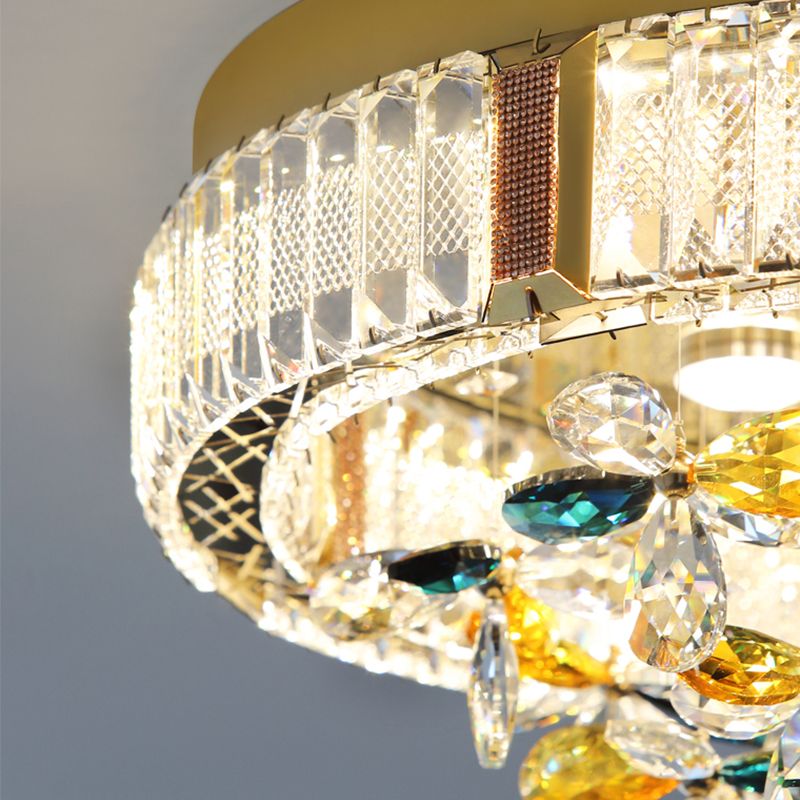 Contemporary Cone Flush Light Crystal Flush Mount Ceiling Fixture in Gold