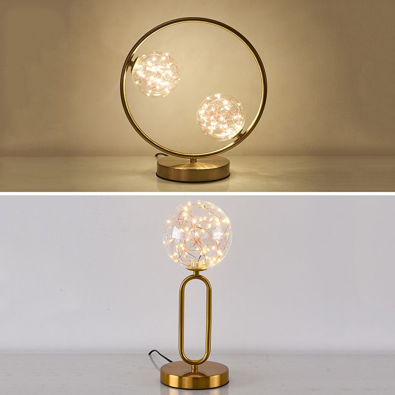 Nordic Starry LED lampe de nuit claire table de chevet en verre clair avec ombre à billes en or