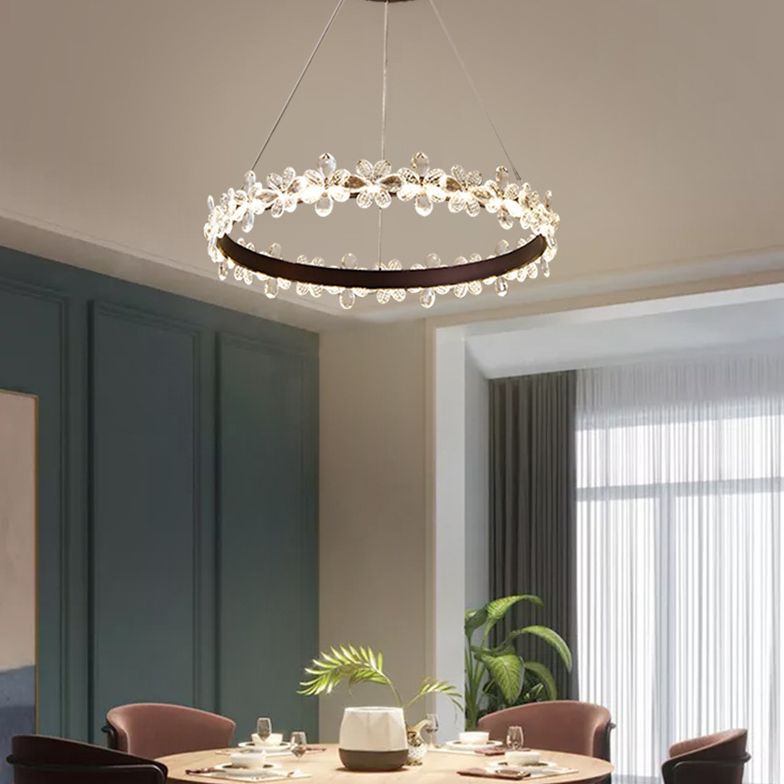 Modern Circular Pendant Chandelier Crystal Hanging Lamp