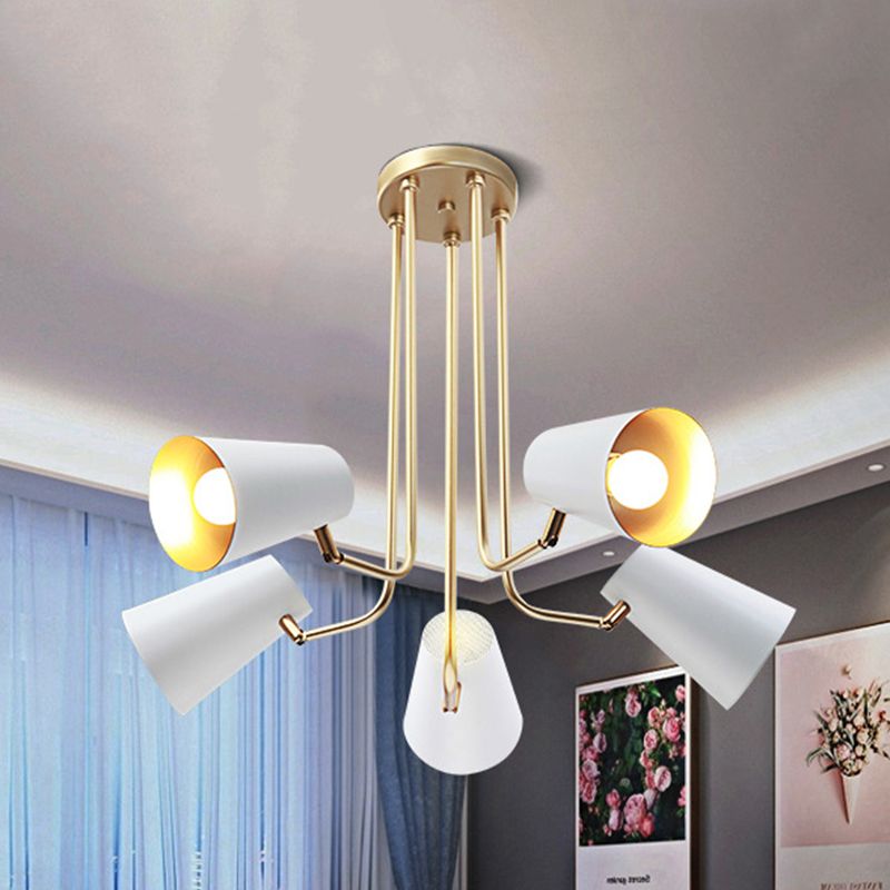 Rotatable 5 Lights Chandelier Coolie Shade Modern Metal Pendant Light in White for Study Room