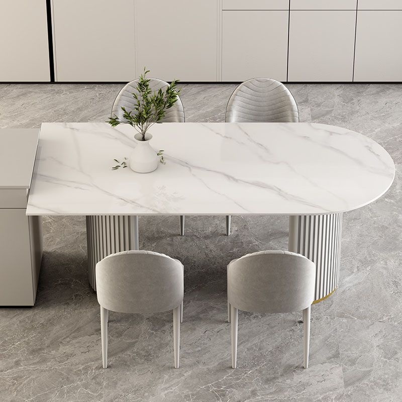 Irregular Shape Dining Table for Restaurant Sintered Stone Table with Double Pedestal