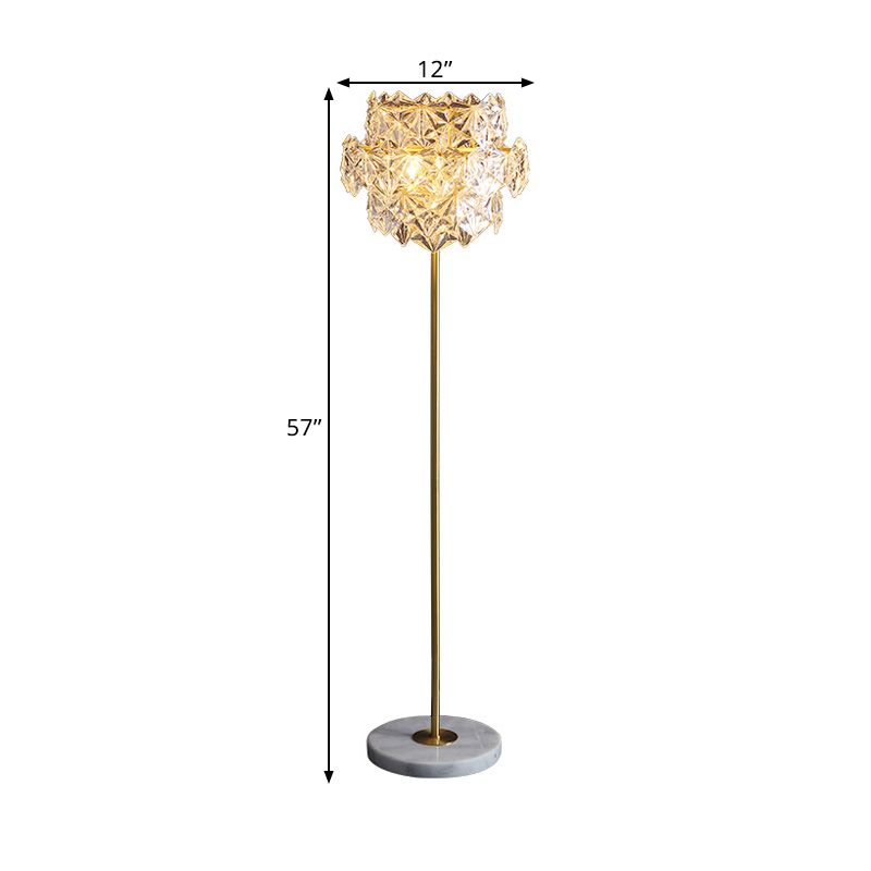 Tiered Snowflake Clear Crystal Floor Lamp Postmodern 3-Bulb Living Room Standing Light in Brass