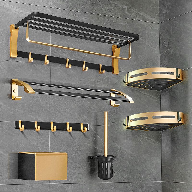 Contemporary Bathroom Accessory Set Black & Golden Bath Shelf/Towel Bar