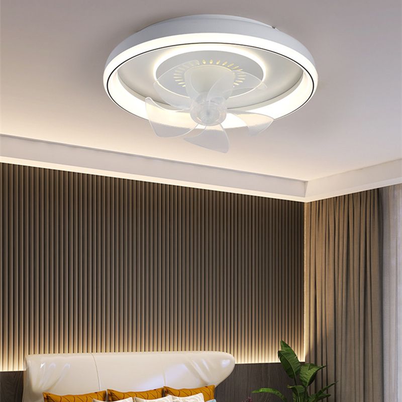 5-Blade Modern Ceiling Fan White Metal Fan with Light for Living Room