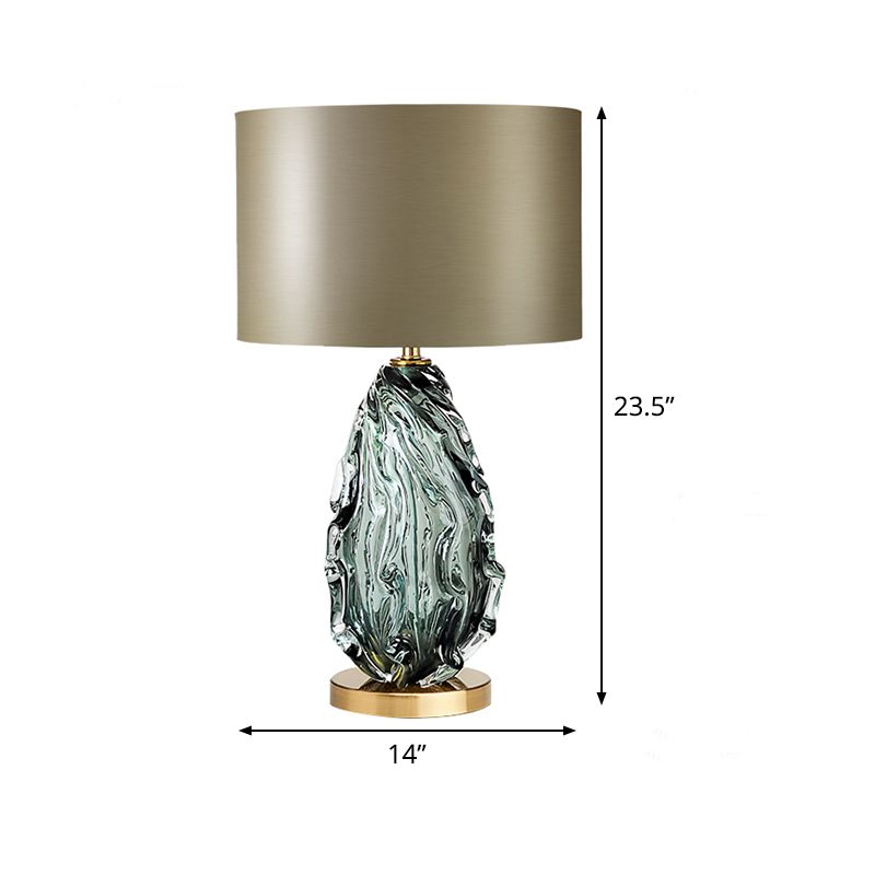 Contemporain 1 Task Task Lighting Green Cylinder Night Table Lampe avec de l'ombre en tissu