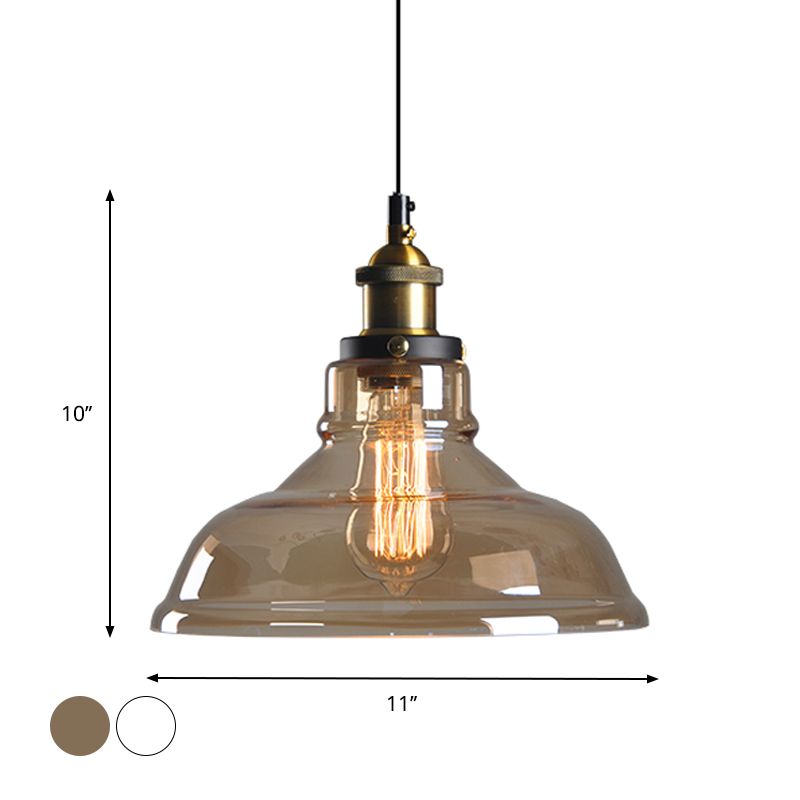 Single-Bulb Pendant Lighting Farmhouse Dining Room Ceiling Hang Lamp with Barn Amber Glass Shade