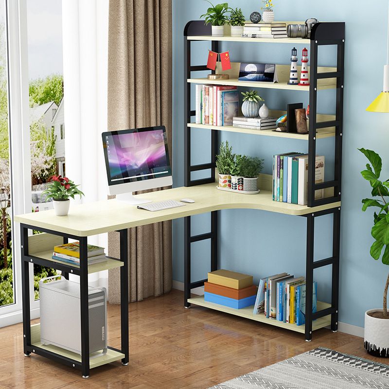 Contemporary Writing Desk L-Shape Writing Desk with Bookshelf