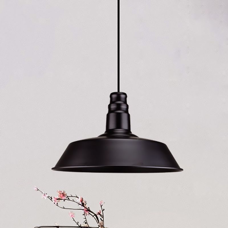 Industrial Barn Shaped Pendant Light One Light Metal Suspension Light in Black for Study Room