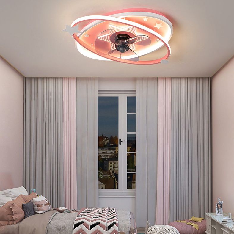 Lámpara de techo de semi rascilla oval para niños Metal dormitorio LED LEAM Lámpara de lámpara de ventilador de techo