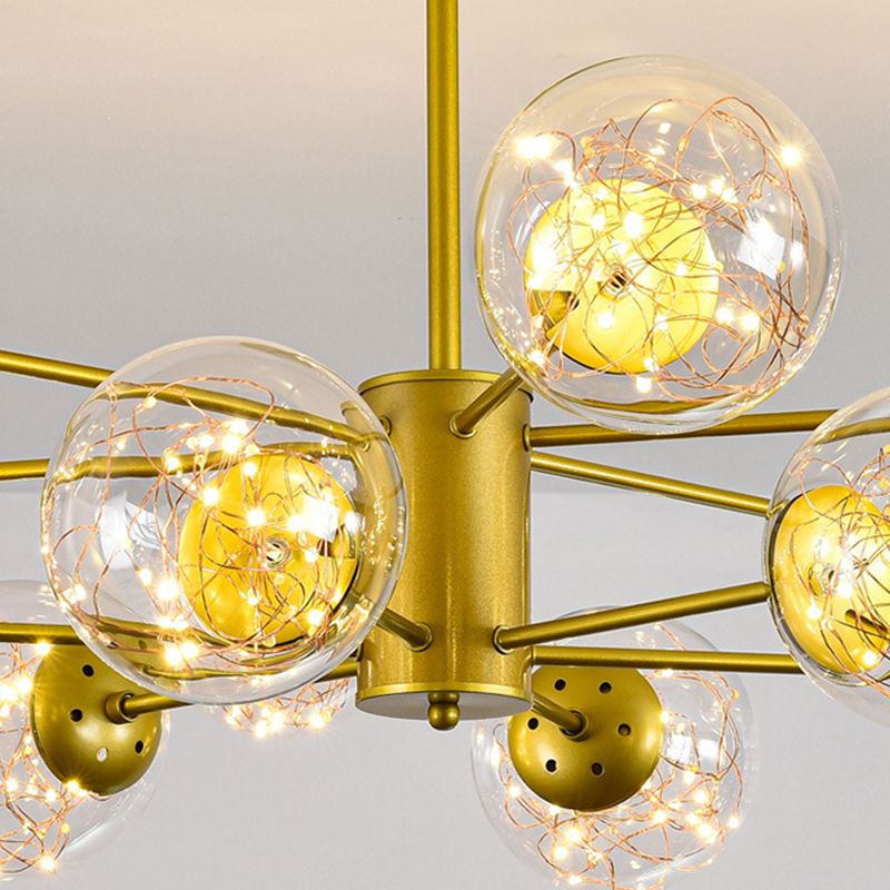 Modern Metal Chandelier Globe Gold Chandelier Pendant with Glass Shade for Living Room