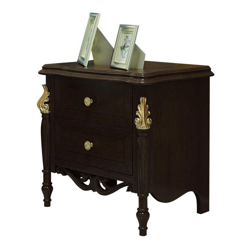 2 Drawers Night Table Solid Wood Traditional Nightstand ,23.6" Tall