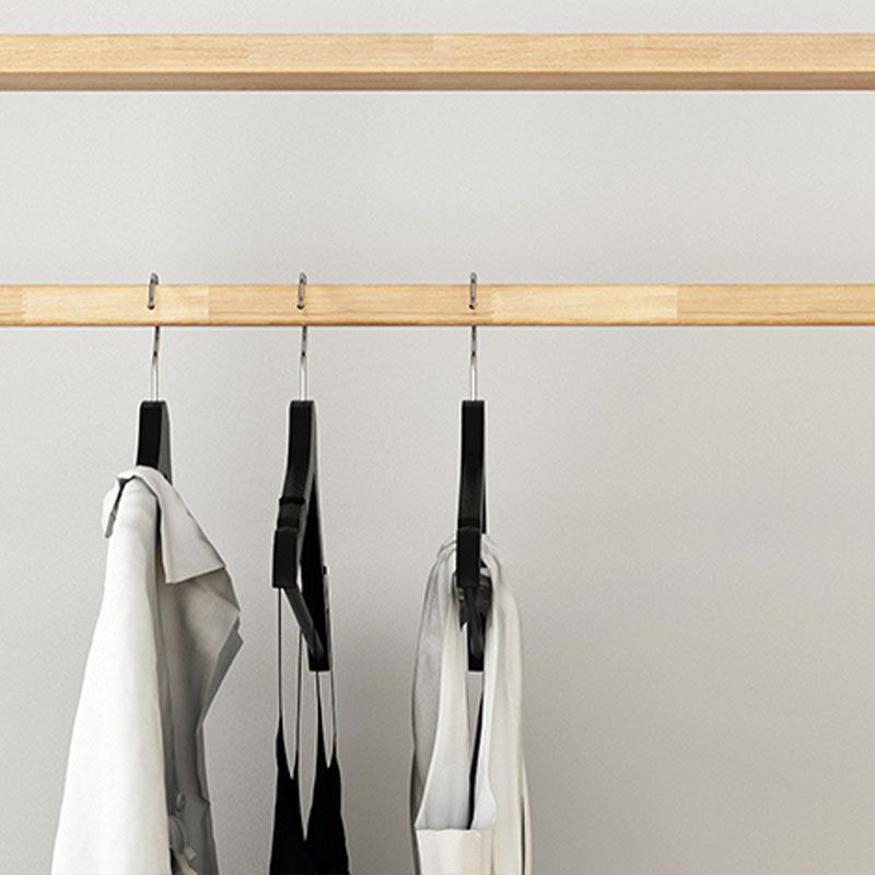 Contemporary Style Coat Hanger Double Shelves Solid Wood Coat Rack for Living Room