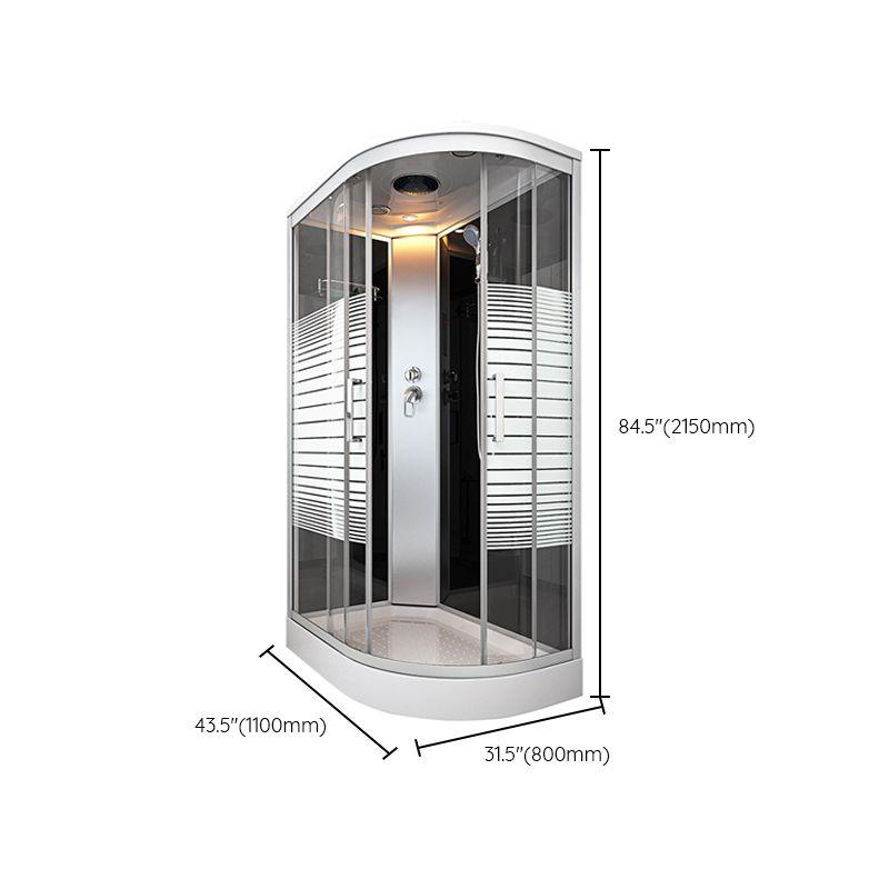 Contemporary Round Shower Stall Double Sliding Frosted Framed Shower Stall with Ceiling