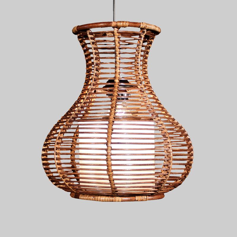 Gourd Hanging Light Chinese Bamboo 1 Testa Brawn Marrone Funzione illuminazione per soggiorno per soggiorno