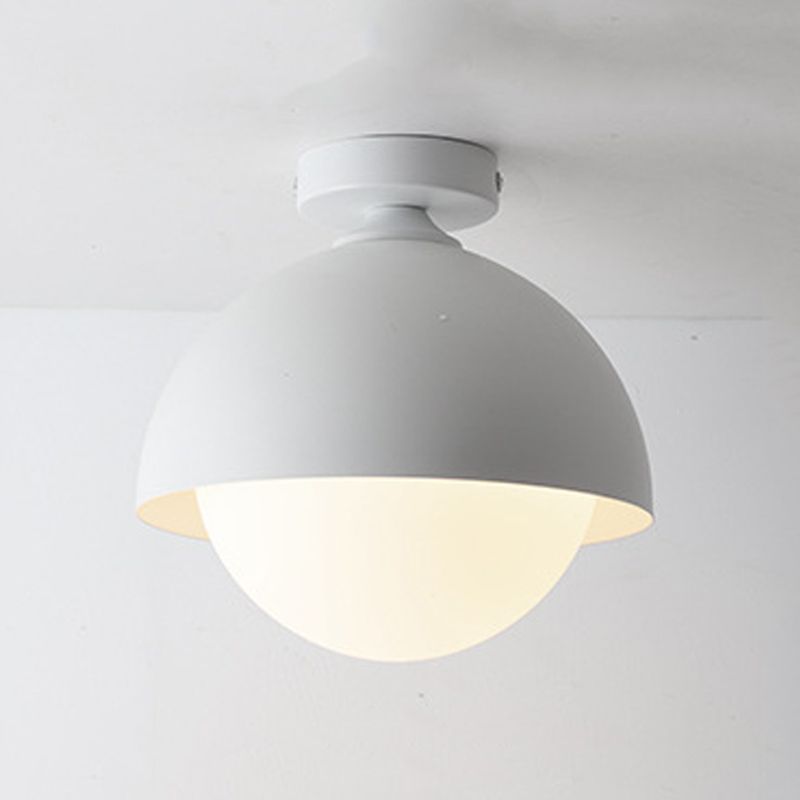 1-Light Round Ceiling Light Modern Ceiling Mount Light with Glass Shade for Aisle