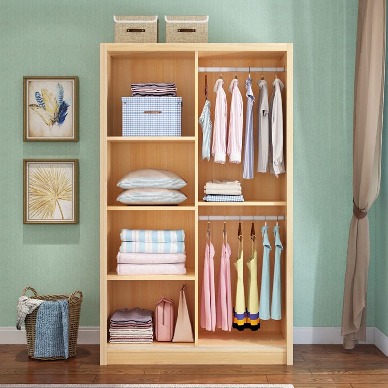 Pine Solid Wood Kids Closet Light Wood Cloth Rod Included Wardrobe Closet