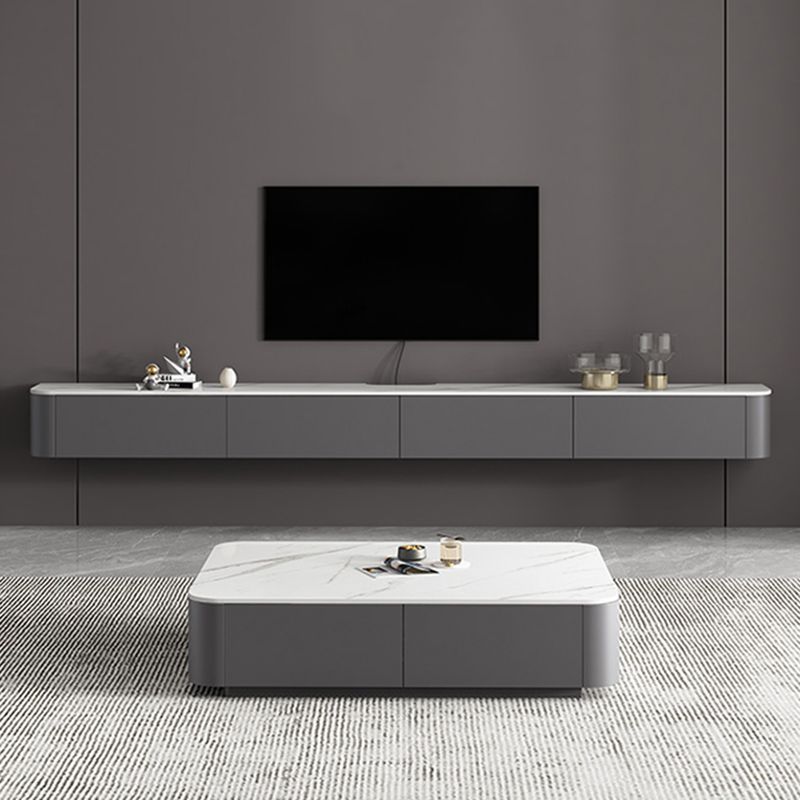 Contemporary TV Console Wall Mounted Stone Top Media Console