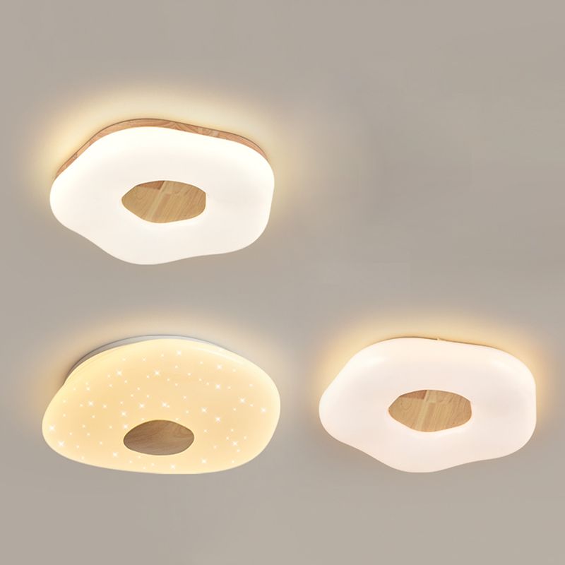 LED Modern Wood Flush Mount Geometric Shape Ceiling Light with Acrylic Shade