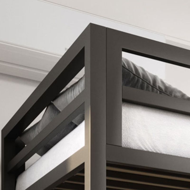 Modern Metal Loft Bed Built-In Ladder Headboard Bed with Guardrail