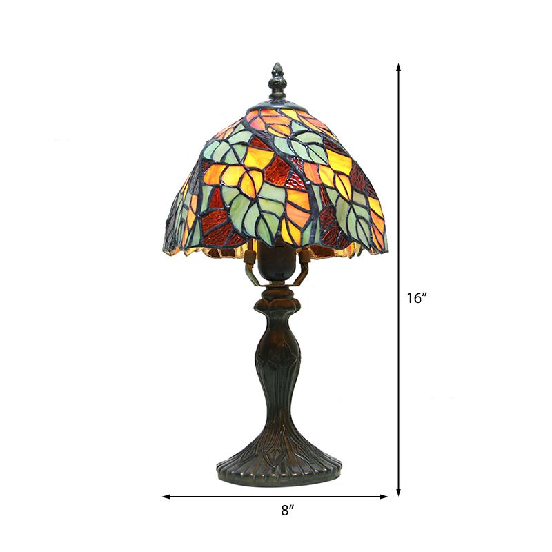 Stained Glass Leaf Desk Lamp with Plug In Cord 1 Light Tiffany Rustic Desk Light in Antique Bronze for Bedroom