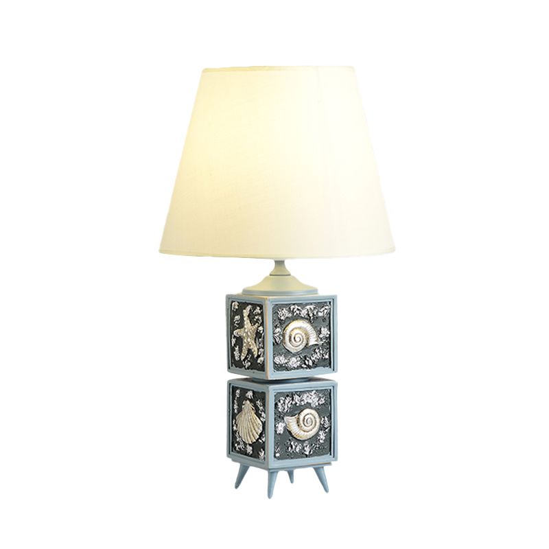 2-Cube Nightstand Light Mediterranean Style Resin Single Bedroom Fabric Table Lamp in Sky Blue/Water Blue